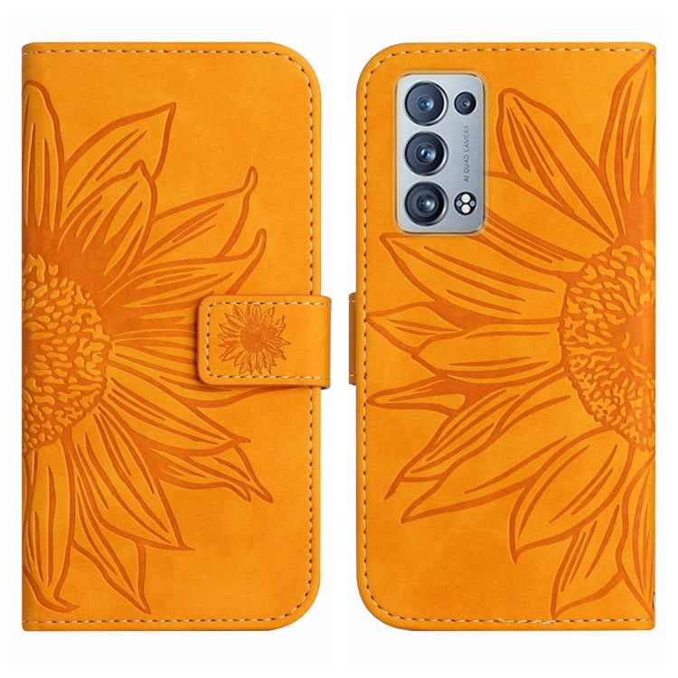 For OPPO Reno6 Pro Global Skin Feel Sun Flower Pattern Flip Leather Phone Case with Lanyard