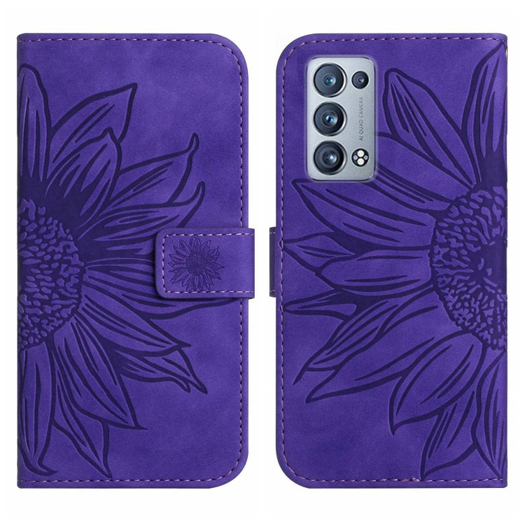 For OPPO Reno6 Pro Global Skin Feel Sun Flower Pattern Flip Leather Phone Case with Lanyard