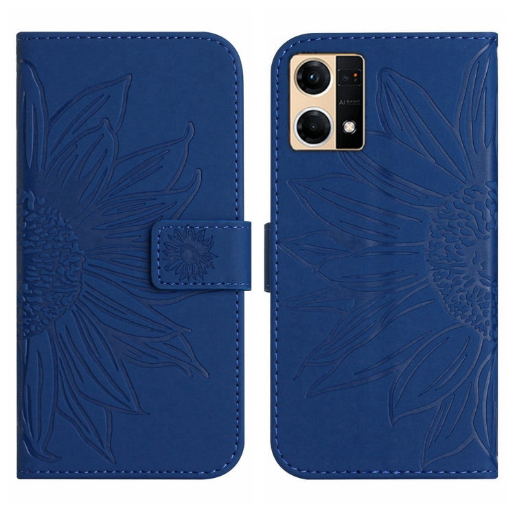 For OPPO Reno7 4G/Reno8 4G Skin Feel Sun Flower Pattern Flip Leather Phone Case with Lanyard