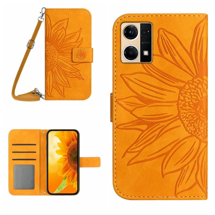 For OPPO Reno7 4G/Reno8 4G Skin Feel Sun Flower Pattern Flip Leather Phone Case with Lanyard