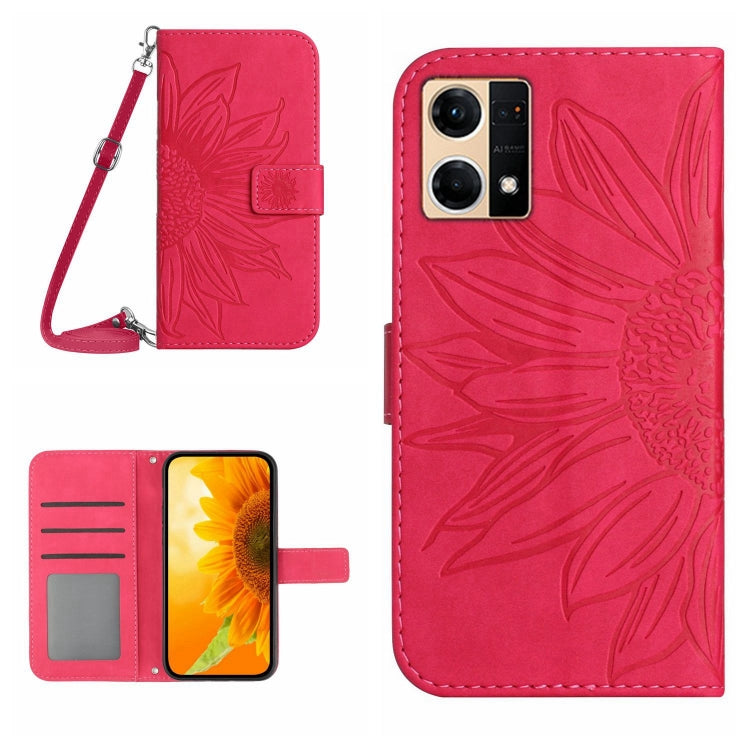 For OPPO Reno7 4G/Reno8 4G Skin Feel Sun Flower Pattern Flip Leather Phone Case with Lanyard
