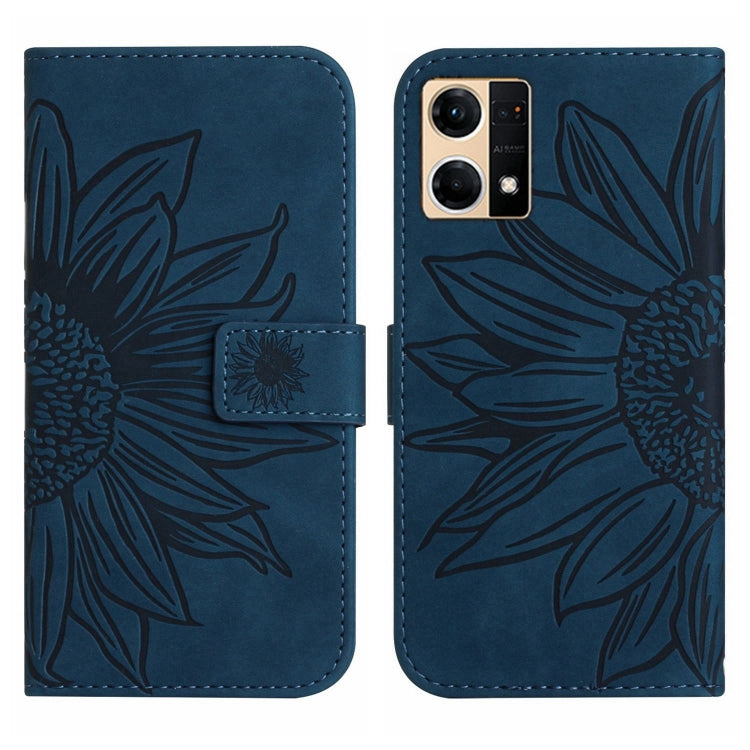 For OPPO Reno7 4G/Reno8 4G Skin Feel Sun Flower Pattern Flip Leather Phone Case with Lanyard