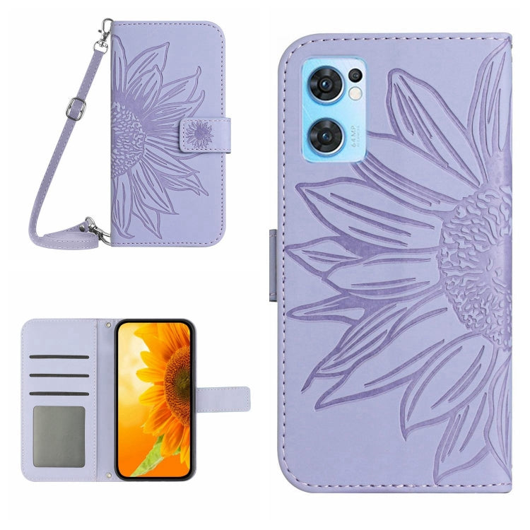 For OPPO Reno7 5G/Find X5 Lite Skin Feel Sun Flower Pattern Flip Leather Phone Case with Lanyard