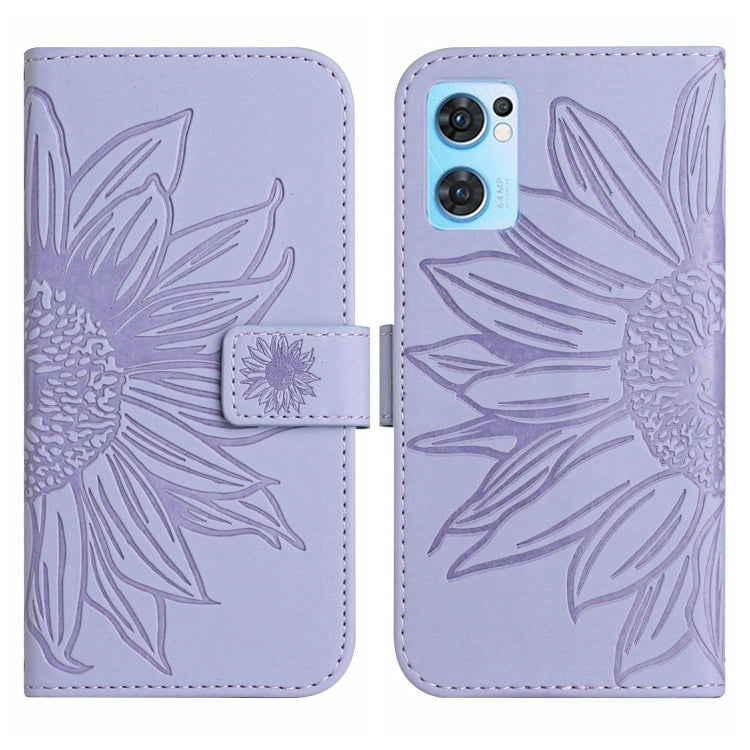 For OPPO Reno7 5G/Find X5 Lite Skin Feel Sun Flower Pattern Flip Leather Phone Case with Lanyard
