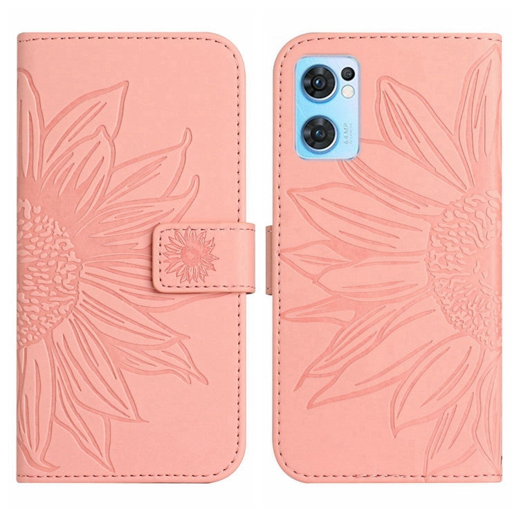 For OPPO Reno7 5G/Find X5 Lite Skin Feel Sun Flower Pattern Flip Leather Phone Case with Lanyard
