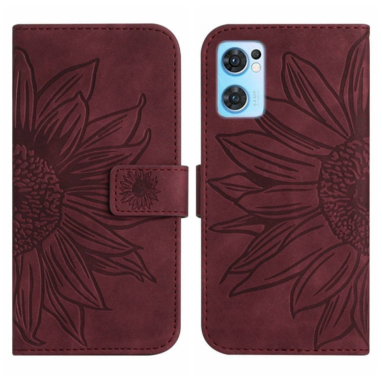 For OPPO Reno7 5G/Find X5 Lite Skin Feel Sun Flower Pattern Flip Leather Phone Case with Lanyard