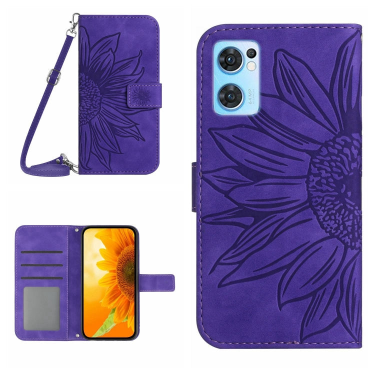 For OPPO Reno7 5G/Find X5 Lite Skin Feel Sun Flower Pattern Flip Leather Phone Case with Lanyard