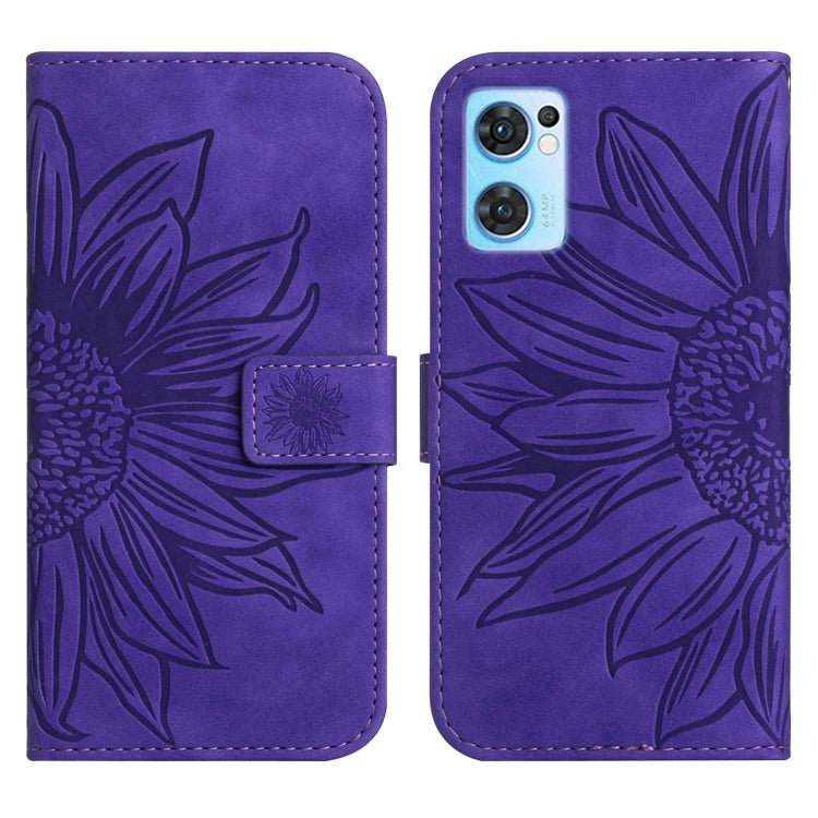 For OPPO Reno7 5G/Find X5 Lite Skin Feel Sun Flower Pattern Flip Leather Phone Case with Lanyard
