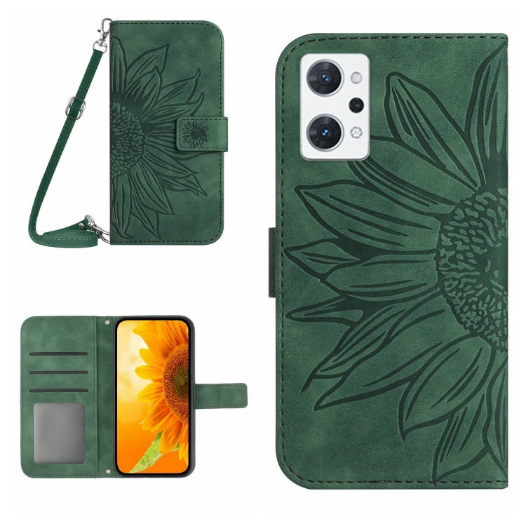 For OPPO Reno7 A Japan Edition Skin Feel Sun Flower Pattern Flip Leather Phone Case with Lanyard