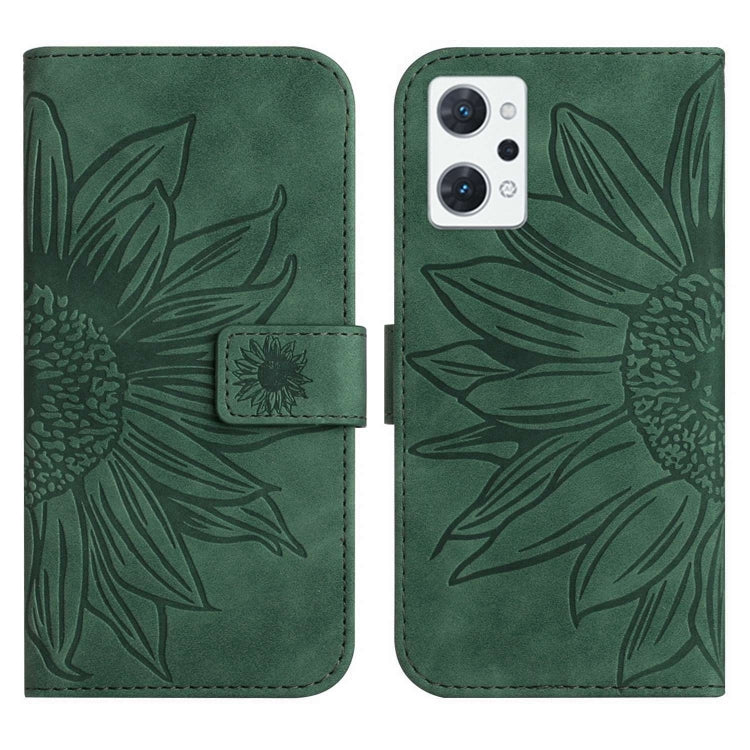 For OPPO Reno7 A Japan Edition Skin Feel Sun Flower Pattern Flip Leather Phone Case with Lanyard