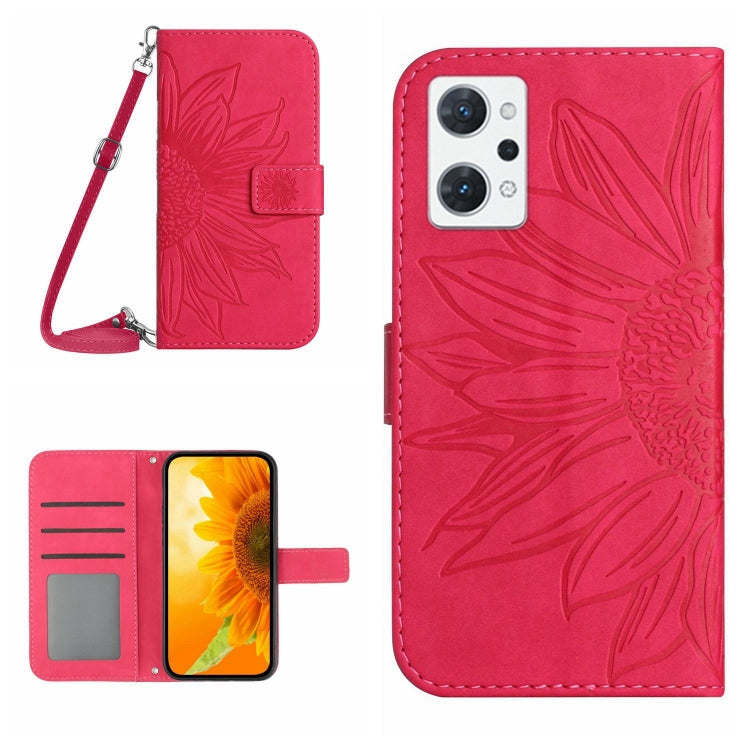 For OPPO Reno7 A Japan Edition Skin Feel Sun Flower Pattern Flip Leather Phone Case with Lanyard