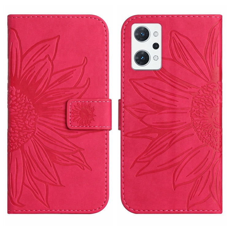 For OPPO Reno7 A Japan Edition Skin Feel Sun Flower Pattern Flip Leather Phone Case with Lanyard