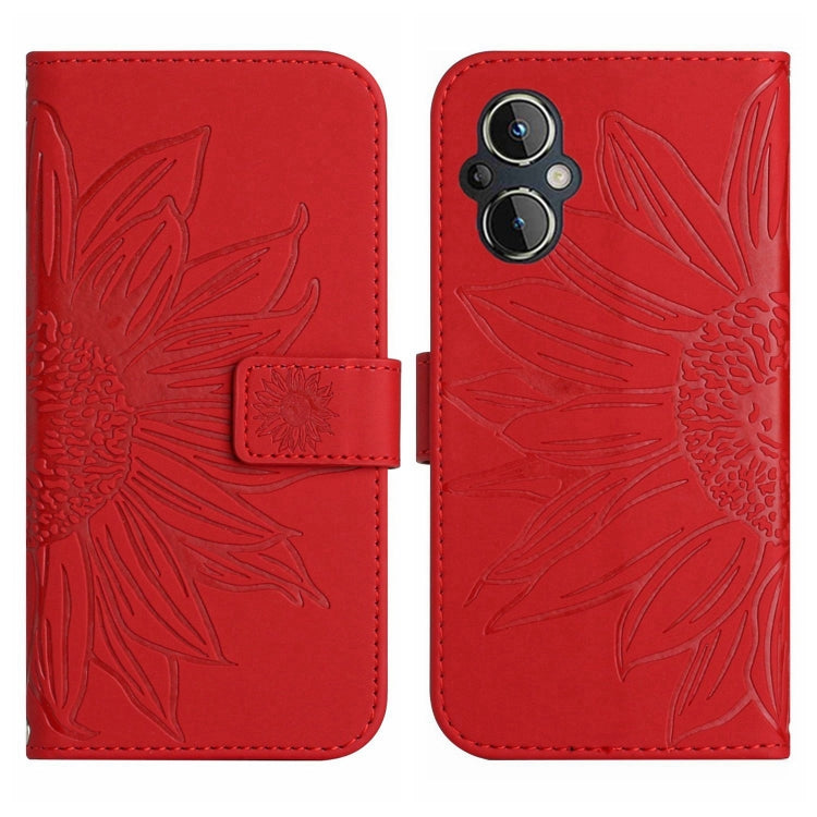 For OPPO Reno7 Lite/Reno8 Lite/Reno7 Z 5G Skin Feel Sun Flower Pattern Flip Leather Phone Case with Lanyard