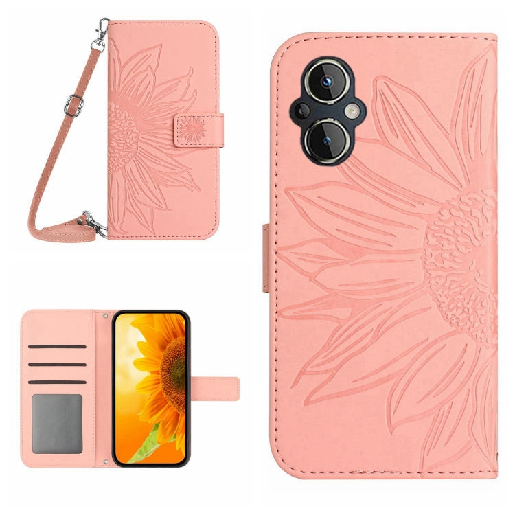For OPPO Reno7 Lite/Reno8 Lite/Reno7 Z 5G Skin Feel Sun Flower Pattern Flip Leather Phone Case with Lanyard