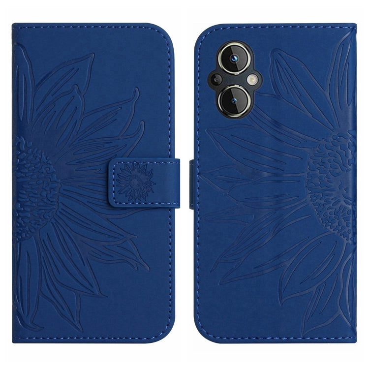 For OPPO Reno7 Lite/Reno8 Lite/Reno7 Z 5G Skin Feel Sun Flower Pattern Flip Leather Phone Case with Lanyard