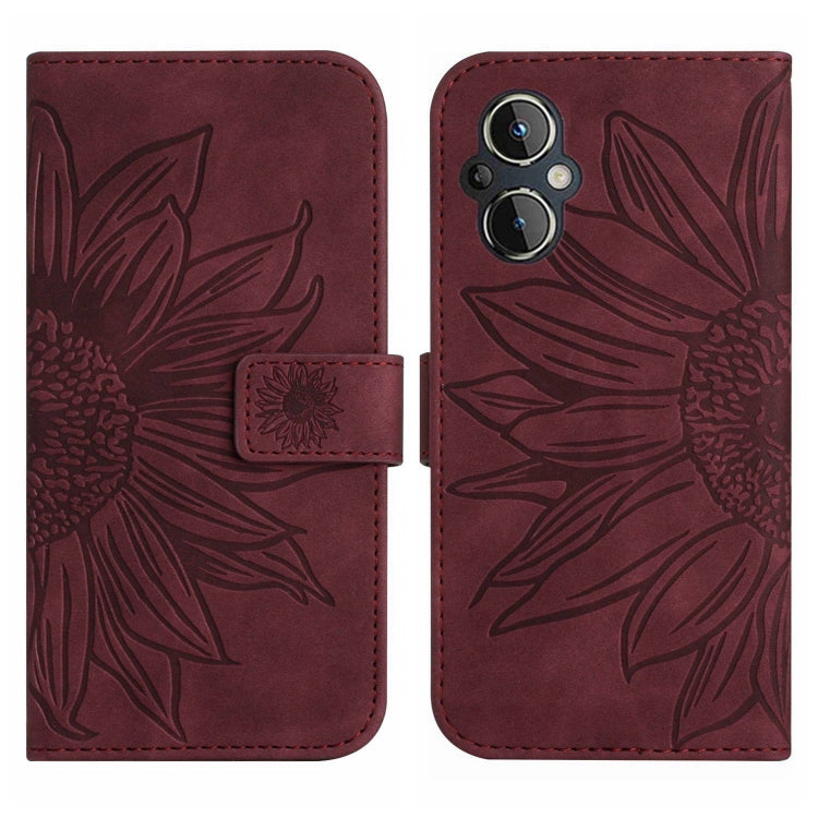 For OPPO Reno7 Lite/Reno8 Lite/Reno7 Z 5G Skin Feel Sun Flower Pattern Flip Leather Phone Case with Lanyard