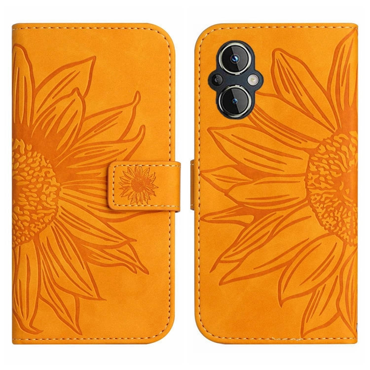 For OPPO Reno7 Lite/Reno8 Lite/Reno7 Z 5G Skin Feel Sun Flower Pattern Flip Leather Phone Case with Lanyard