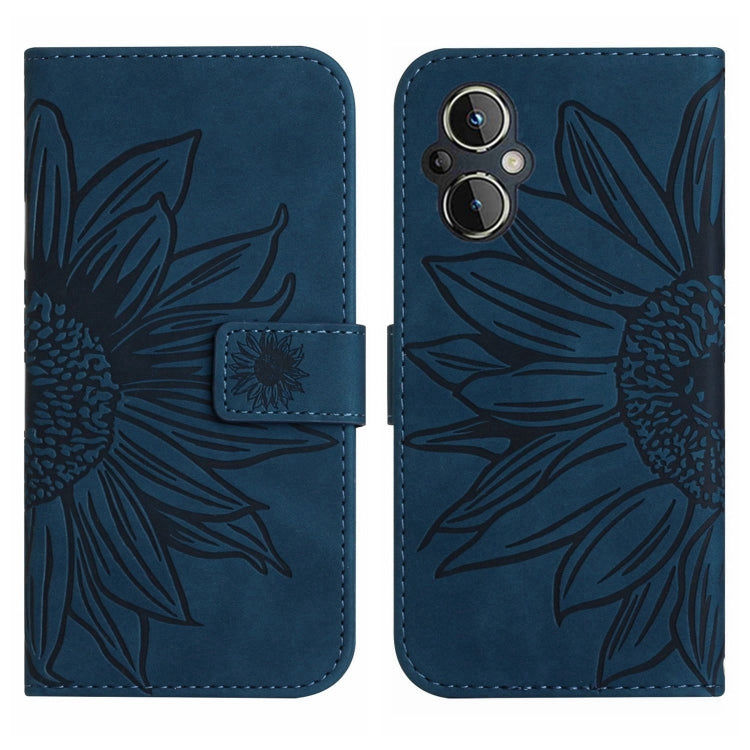 For OPPO Reno7 Lite/Reno8 Lite/Reno7 Z 5G Skin Feel Sun Flower Pattern Flip Leather Phone Case with Lanyard