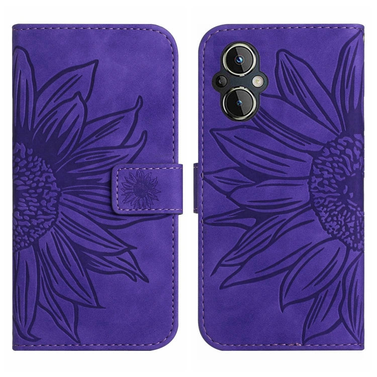 For OPPO Reno7 Lite/Reno8 Lite/Reno7 Z 5G Skin Feel Sun Flower Pattern Flip Leather Phone Case with Lanyard
