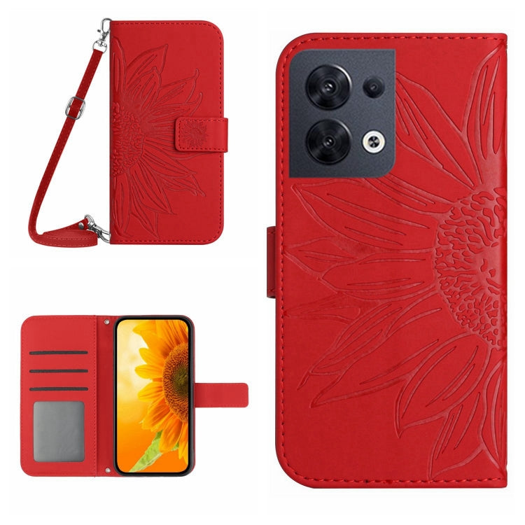 For OPPO Reno8 4G/Reno8 5G Skin Feel Sun Flower Pattern Flip Leather Phone Case with Lanyard