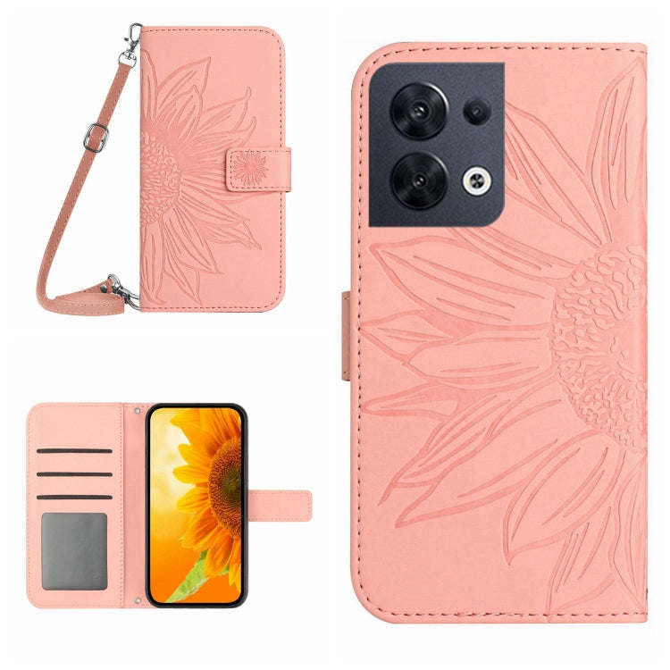 For OPPO Reno8 4G/Reno8 5G Skin Feel Sun Flower Pattern Flip Leather Phone Case with Lanyard