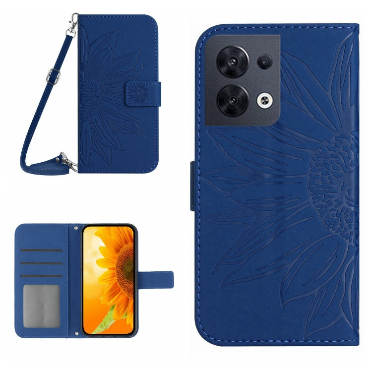 For OPPO Reno8 4G/Reno8 5G Skin Feel Sun Flower Pattern Flip Leather Phone Case with Lanyard