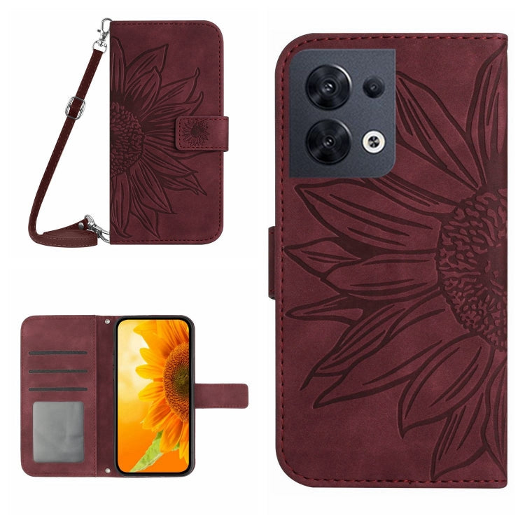 For OPPO Reno8 4G/Reno8 5G Skin Feel Sun Flower Pattern Flip Leather Phone Case with Lanyard