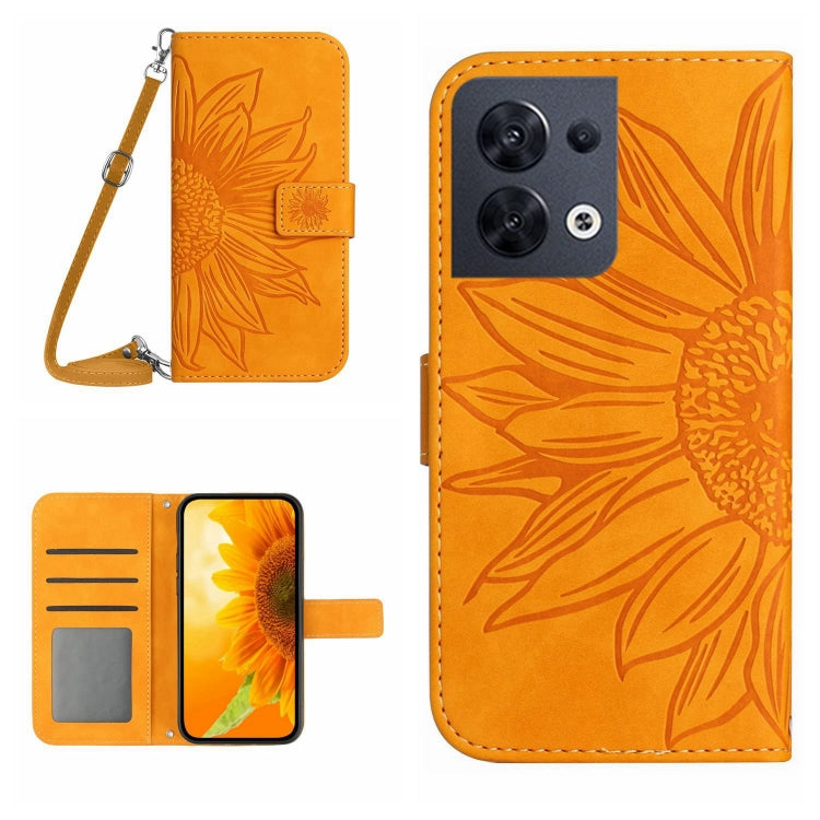 For OPPO Reno8 4G/Reno8 5G Skin Feel Sun Flower Pattern Flip Leather Phone Case with Lanyard