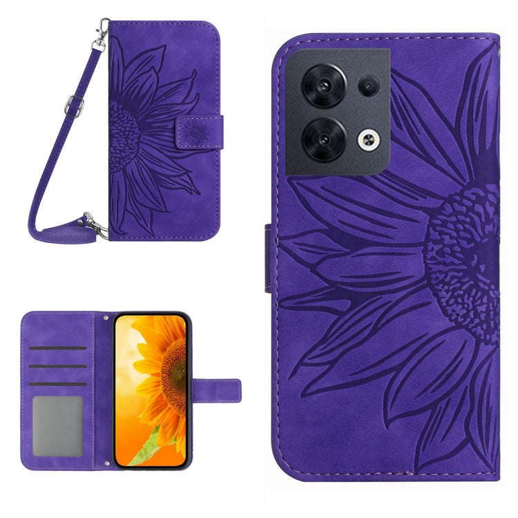 For OPPO Reno8 4G/Reno8 5G Skin Feel Sun Flower Pattern Flip Leather Phone Case with Lanyard
