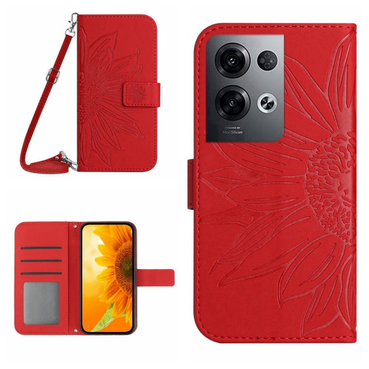 For OPPO Reno8 Pro Global Skin Feel Sun Flower Pattern Flip Leather Phone Case with Lanyard