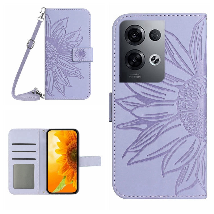 For OPPO Reno8 Pro Global Skin Feel Sun Flower Pattern Flip Leather Phone Case with Lanyard