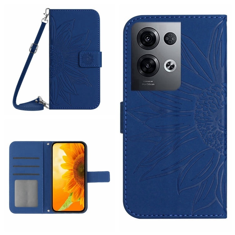 For OPPO Reno8 Pro Global Skin Feel Sun Flower Pattern Flip Leather Phone Case with Lanyard