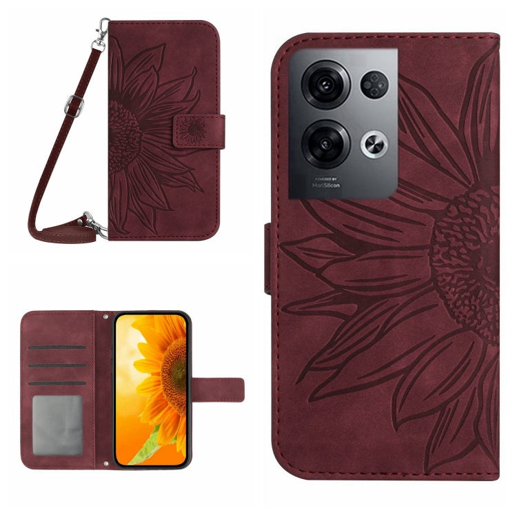 For OPPO Reno8 Pro Global Skin Feel Sun Flower Pattern Flip Leather Phone Case with Lanyard