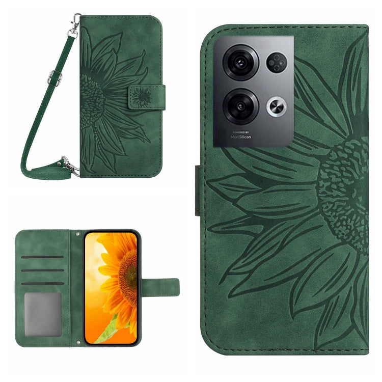 For OPPO Reno8 Pro Global Skin Feel Sun Flower Pattern Flip Leather Phone Case with Lanyard