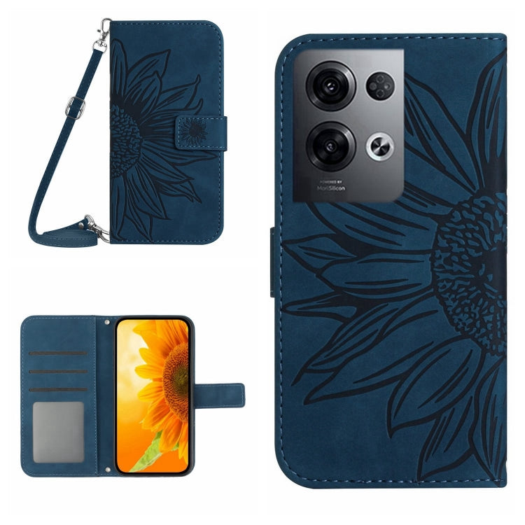 For OPPO Reno8 Pro Global Skin Feel Sun Flower Pattern Flip Leather Phone Case with Lanyard