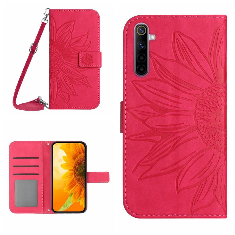 For Realme 6 Skin Feel Sun Flower Pattern Flip Leather Phone Case with Lanyard
