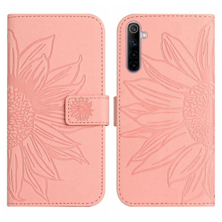 For Realme 6 Pro Skin Feel Sun Flower Pattern Flip Leather Phone Case with Lanyard