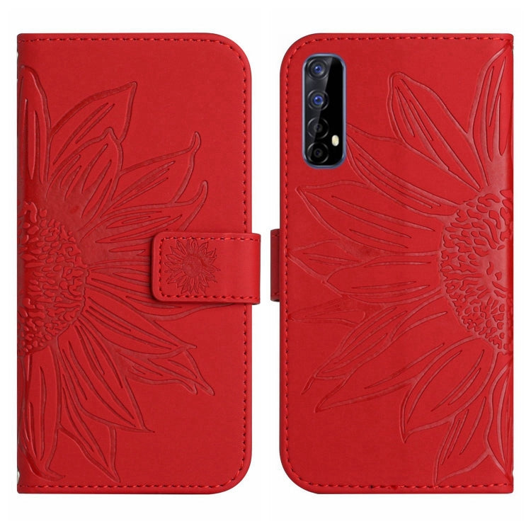 For Realme 7/Narzo 20 Pro Skin Feel Sun Flower Pattern Flip Leather Phone Case with Lanyard