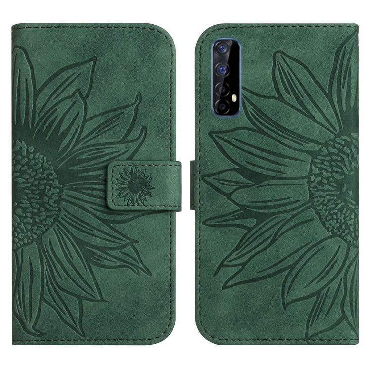 For Realme 7/Narzo 20 Pro Skin Feel Sun Flower Pattern Flip Leather Phone Case with Lanyard