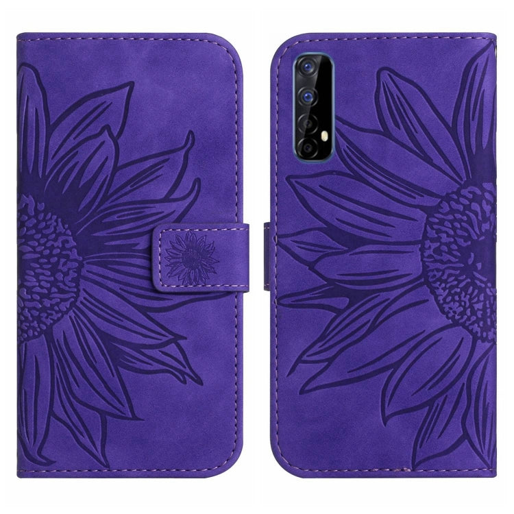 For Realme 7/Narzo 20 Pro Skin Feel Sun Flower Pattern Flip Leather Phone Case with Lanyard