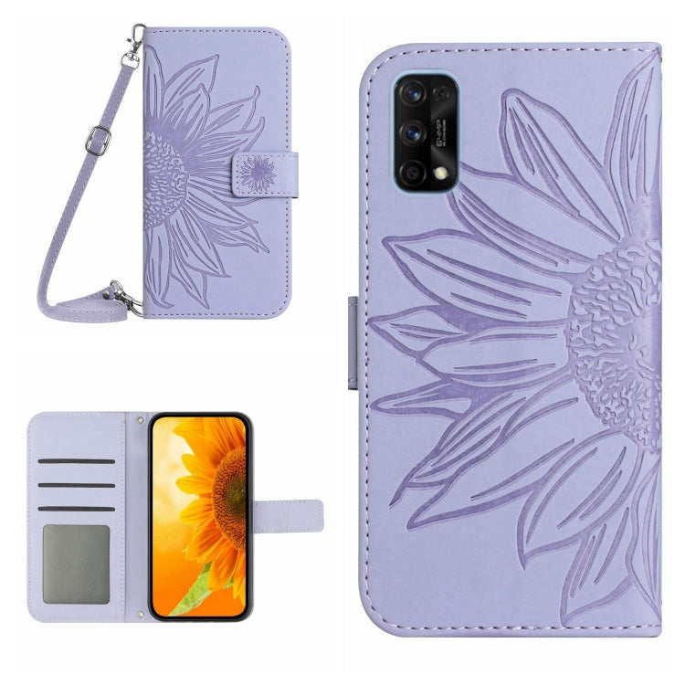 For Realme 7 Pro Skin Feel Sun Flower Pattern Flip Leather Phone Case with Lanyard