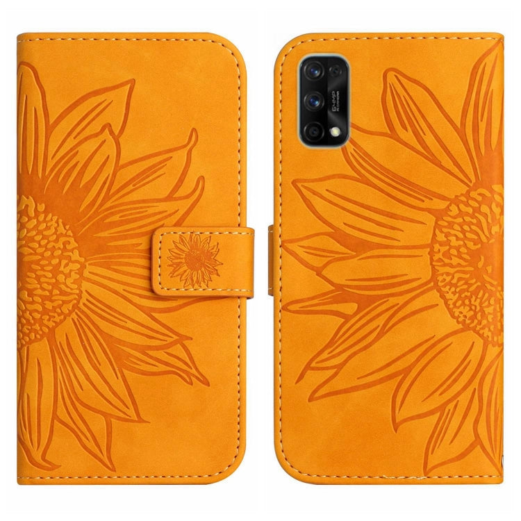 For Realme 7 Pro Skin Feel Sun Flower Pattern Flip Leather Phone Case with Lanyard
