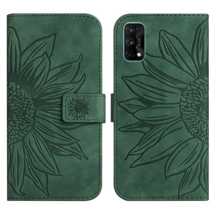 For Realme 7 Pro Skin Feel Sun Flower Pattern Flip Leather Phone Case with Lanyard