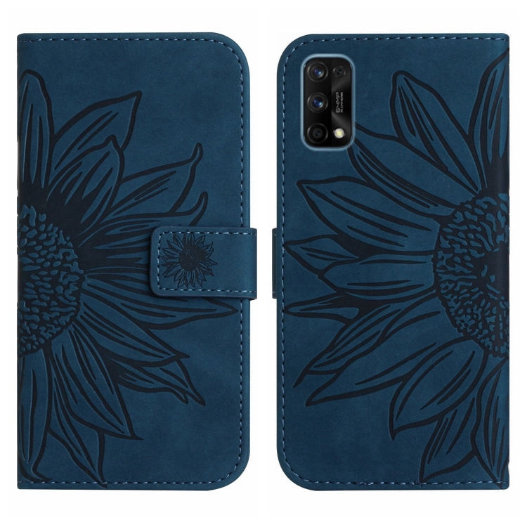For Realme 7 Pro Skin Feel Sun Flower Pattern Flip Leather Phone Case with Lanyard