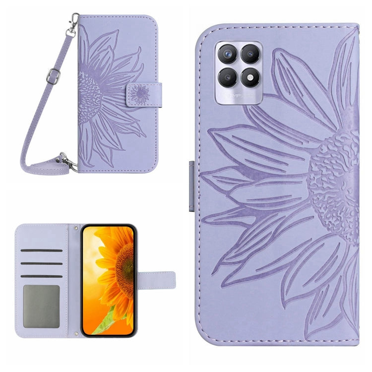 For Realme 8i/Narzo 50 4G Skin Feel Sun Flower Pattern Flip Leather Phone Case with Lanyard