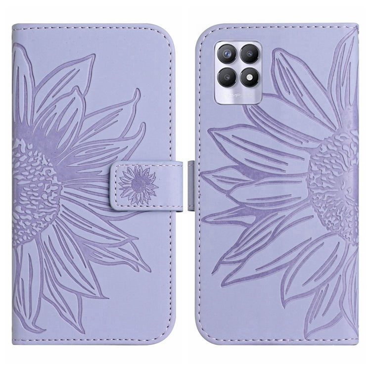 For Realme 8i/Narzo 50 4G Skin Feel Sun Flower Pattern Flip Leather Phone Case with Lanyard