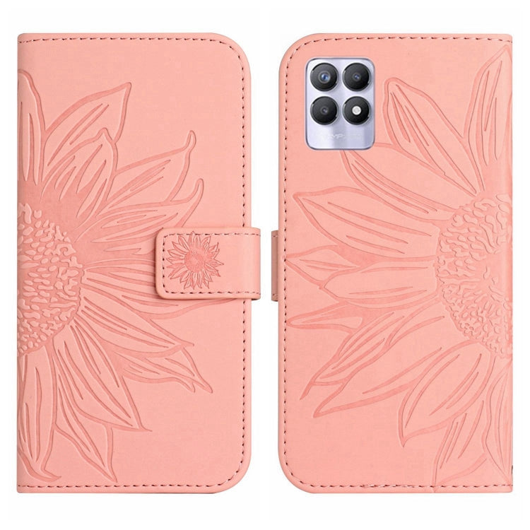 For Realme 8i/Narzo 50 4G Skin Feel Sun Flower Pattern Flip Leather Phone Case with Lanyard