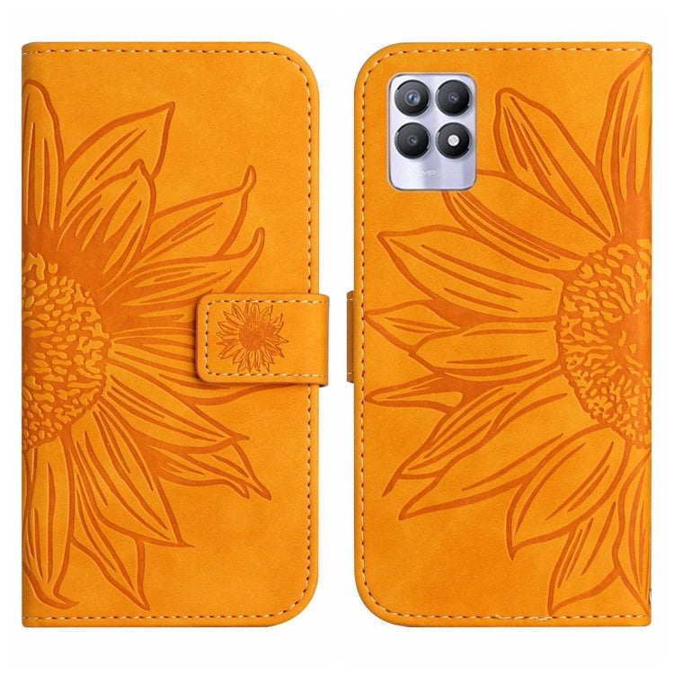 For Realme 8i/Narzo 50 4G Skin Feel Sun Flower Pattern Flip Leather Phone Case with Lanyard
