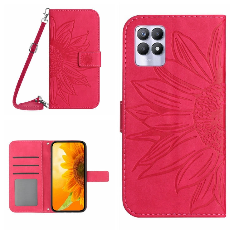 For Realme 8i/Narzo 50 4G Skin Feel Sun Flower Pattern Flip Leather Phone Case with Lanyard