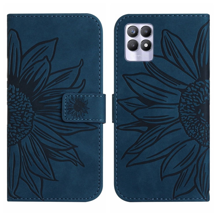 For Realme 8i/Narzo 50 4G Skin Feel Sun Flower Pattern Flip Leather Phone Case with Lanyard